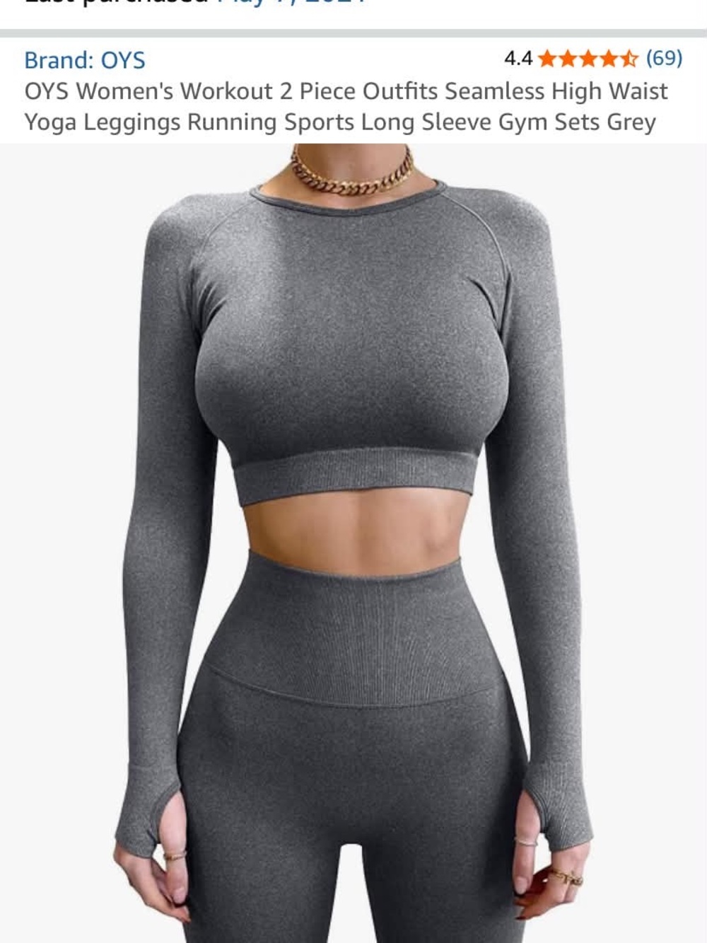 Grey Seamless Long-Sleeve Crop Top for Women